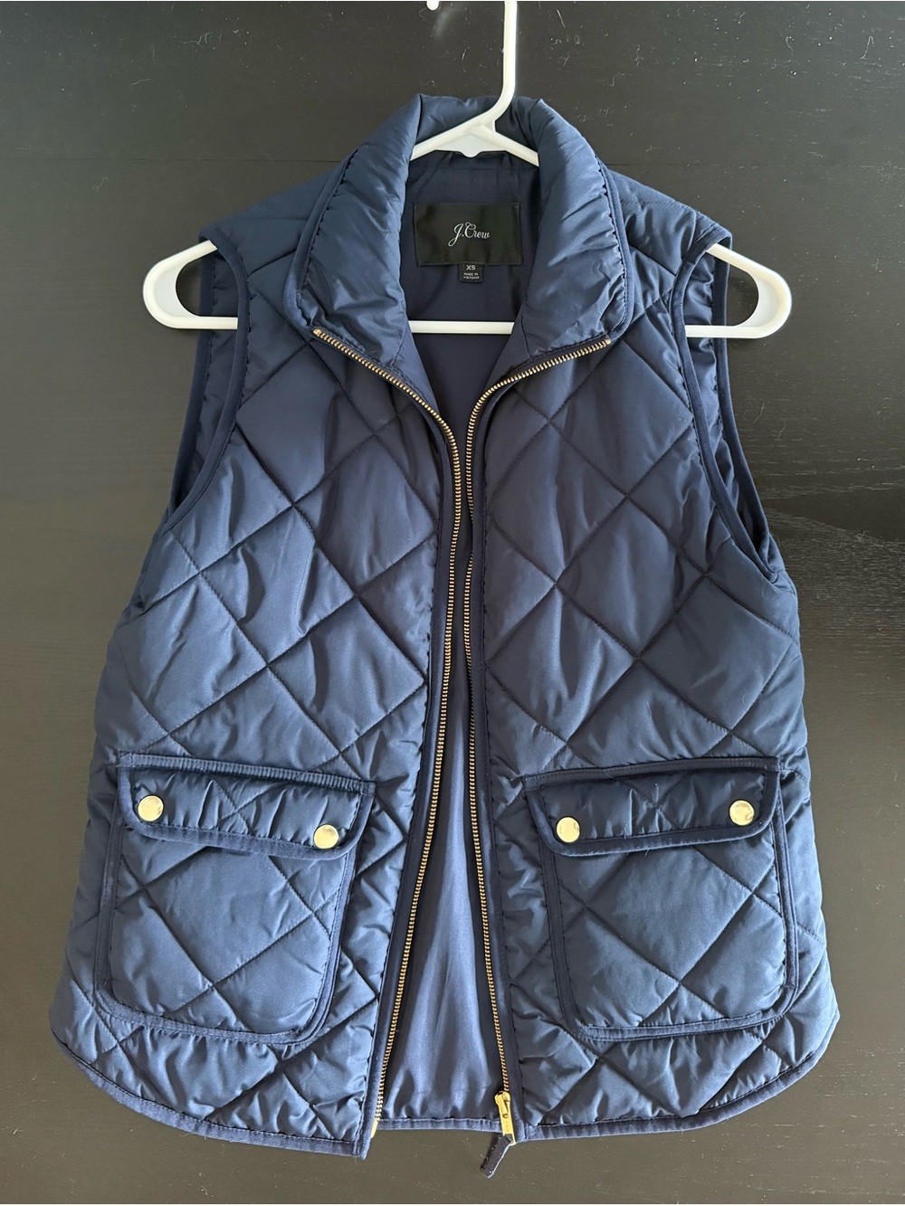 J. Crew Quilted Navy Puffer Vest with Gold Snaps